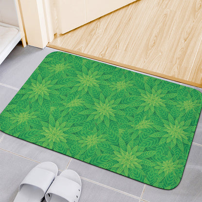 Green Cannabis Leaf Pattern Print Indoor Door Mat