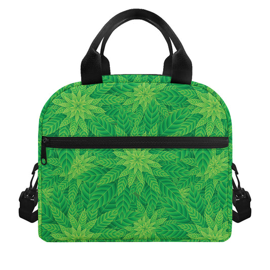 Green Cannabis Leaf Pattern Print Insulated Lunch Bag