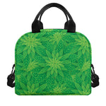 Green Cannabis Leaf Pattern Print Insulated Lunch Bag