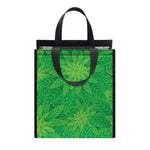 Green Cannabis Leaf Pattern Print Insulated Lunch Tote