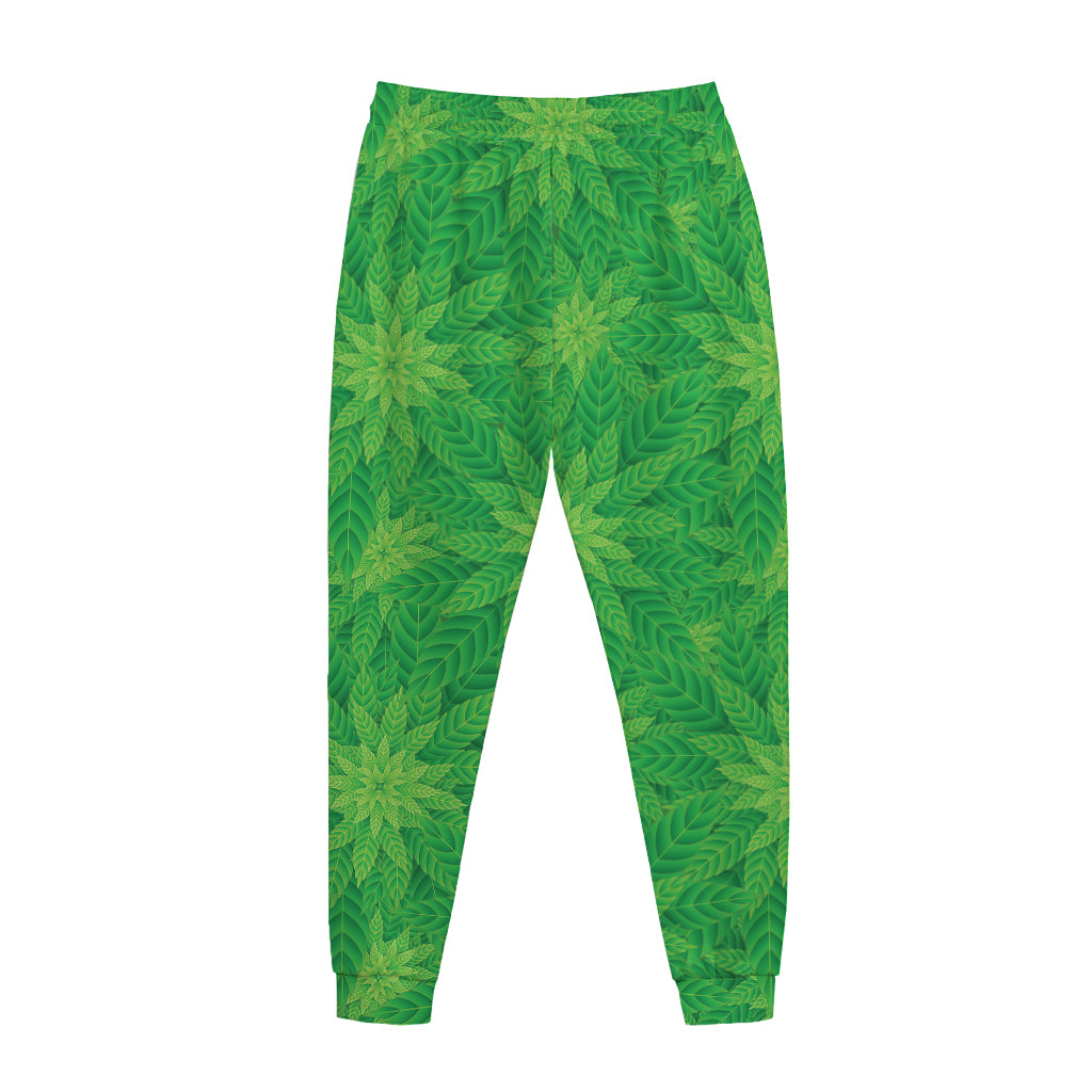 Green Cannabis Leaf Pattern Print Jogger Pants