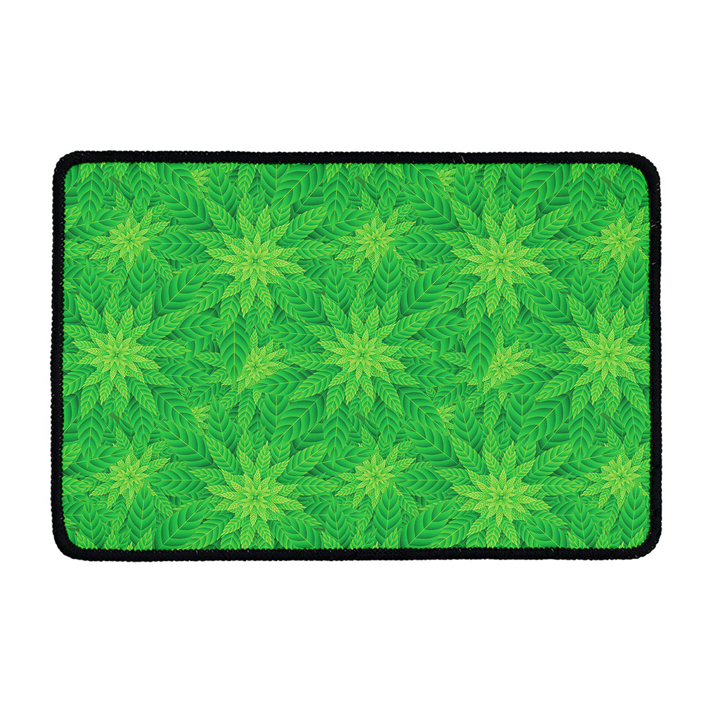 Green Cannabis Leaf Pattern Print Kitchen Mat