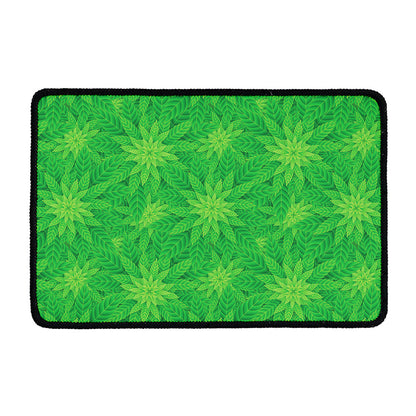Green Cannabis Leaf Pattern Print Kitchen Mat