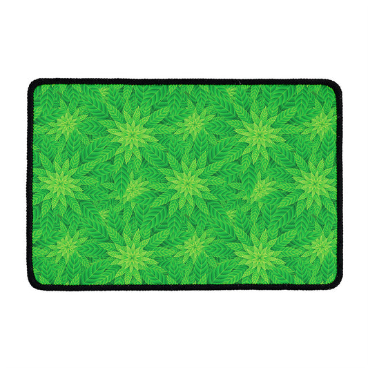 Green Cannabis Leaf Pattern Print Kitchen Mat