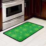 Green Cannabis Leaf Pattern Print Kitchen Mat