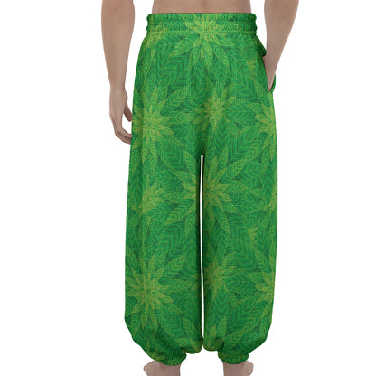 Green Cannabis Leaf Pattern Print Lantern Pants