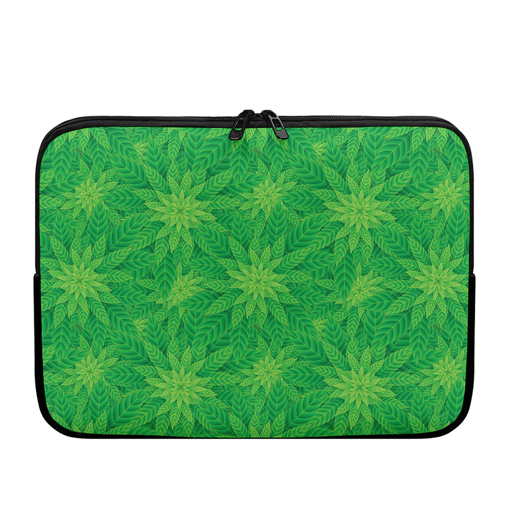 Green Cannabis Leaf Pattern Print Laptop Sleeve