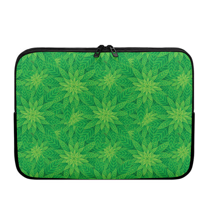 Green Cannabis Leaf Pattern Print Laptop Sleeve
