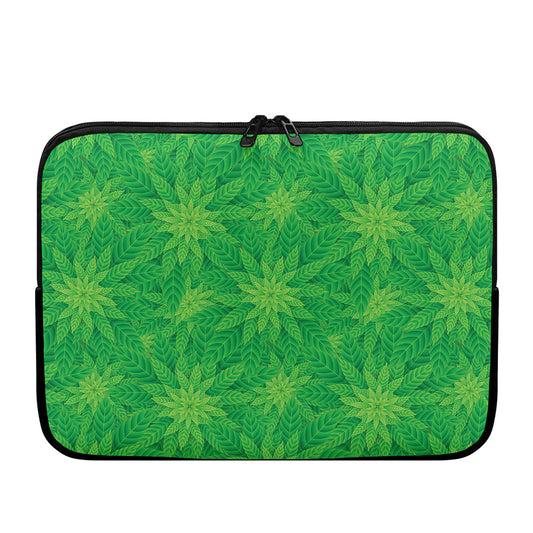 Green Cannabis Leaf Pattern Print Laptop Sleeve