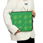 Green Cannabis Leaf Pattern Print Laptop Sleeve