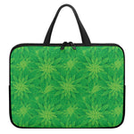 Green Cannabis Leaf Pattern Print Laptop Sleeve With Handle