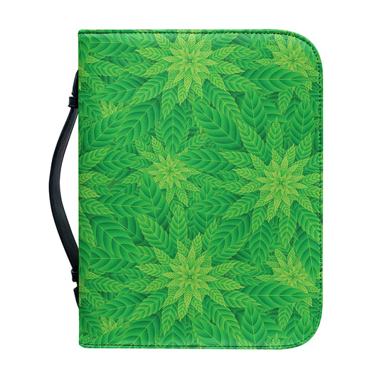 Green Cannabis Leaf Pattern Print Leather Bible Cover