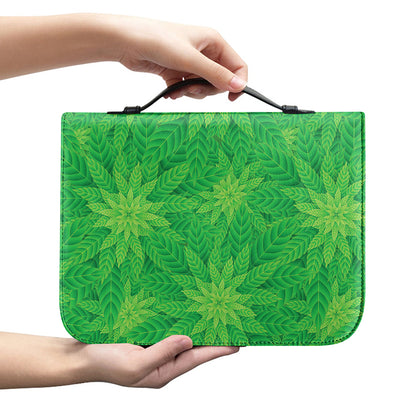 Green Cannabis Leaf Pattern Print Leather Bible Cover
