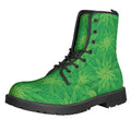 Green Cannabis Leaf Pattern Print Lace-Up Boots