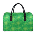 Green Cannabis Leaf Pattern Print Leather Duffel Bag