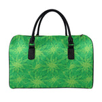Green Cannabis Leaf Pattern Print Leather Duffle Bag