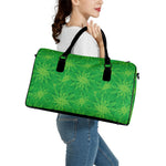 Green Cannabis Leaf Pattern Print Leather Duffle Bag