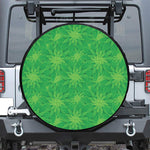 Green Cannabis Leaf Pattern Print Leather Spare Tire Cover