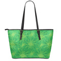 Green Cannabis Leaf Pattern Print Leather Tote Bag With Zipper