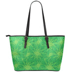 Green Cannabis Leaf Pattern Print Leather Tote Bag