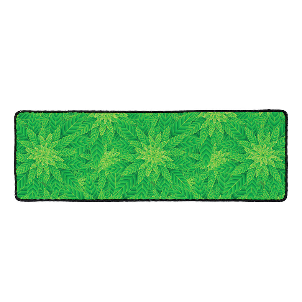 Green Cannabis Leaf Pattern Print Long Kitchen Mat