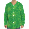 Green Cannabis Leaf Pattern Print Long Sleeve Baseball Jersey