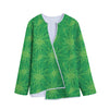 Green Cannabis Leaf Pattern Print Long Sleeve Short Coat