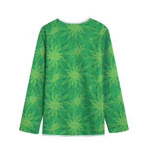 Green Cannabis Leaf Pattern Print Long Sleeve Short Coat