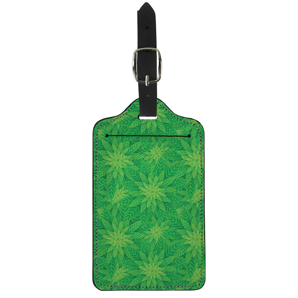 Green Cannabis Leaf Pattern Print Luggage Tag