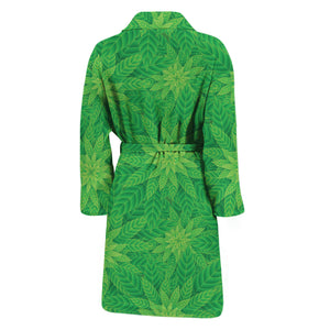 Green Cannabis Leaf Pattern Print Men's Bathrobe