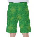 Green Cannabis Leaf Pattern Print Men's Beach Shorts