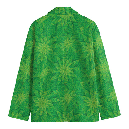 Green Cannabis Leaf Pattern Print Men's Blazer