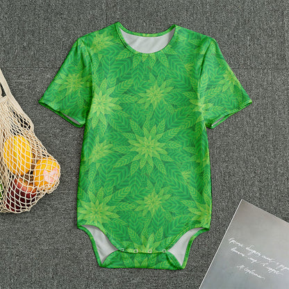 Green Cannabis Leaf Pattern Print Men's Bodysuit