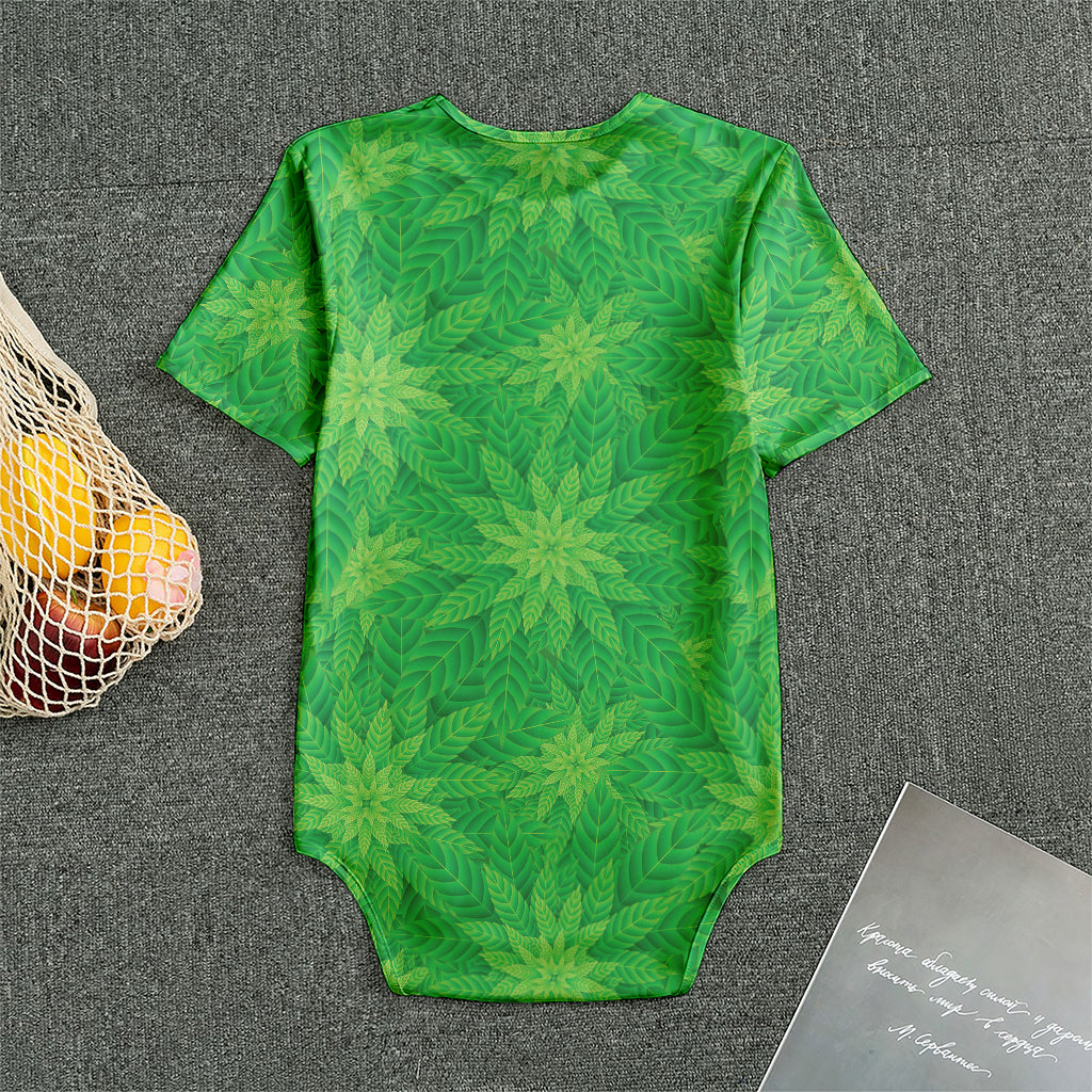 Green Cannabis Leaf Pattern Print Men's Bodysuit