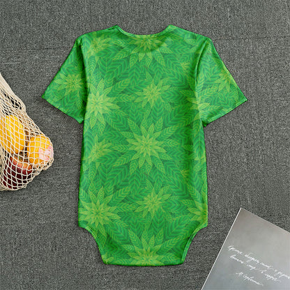 Green Cannabis Leaf Pattern Print Men's Bodysuit