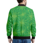 Green Cannabis Leaf Pattern Print Men's Bomber Jacket