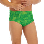 Green Cannabis Leaf Pattern Print Men's Briefs