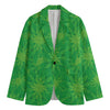 Green Cannabis Leaf Pattern Print Men's Cotton Blazer