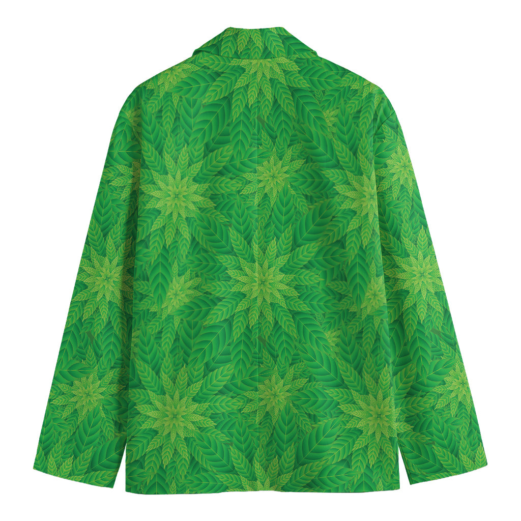 Green Cannabis Leaf Pattern Print Men's Cotton Blazer