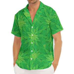 Green Cannabis Leaf Pattern Print Men's Deep V-Neck Shirt