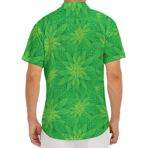 Green Cannabis Leaf Pattern Print Men's Deep V-Neck Shirt