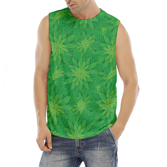 Green Cannabis Leaf Pattern Print Men's Fitness Tank Top