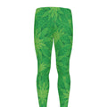 Green Cannabis Leaf Pattern Print Men's Leggings