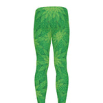 Green Cannabis Leaf Pattern Print Men's leggings