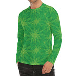Green Cannabis Leaf Pattern Print Men's Long Sleeve Rash Guard