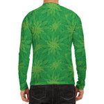 Green Cannabis Leaf Pattern Print Men's Long Sleeve Rash Guard