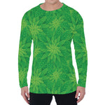 Green Cannabis Leaf Pattern Print Men's Long Sleeve T-Shirt