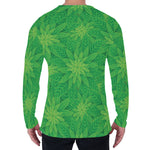 Green Cannabis Leaf Pattern Print Men's Long Sleeve T-Shirt