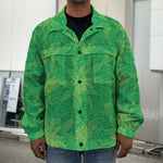 Green Cannabis Leaf Pattern Print Men's Shirt Jacket