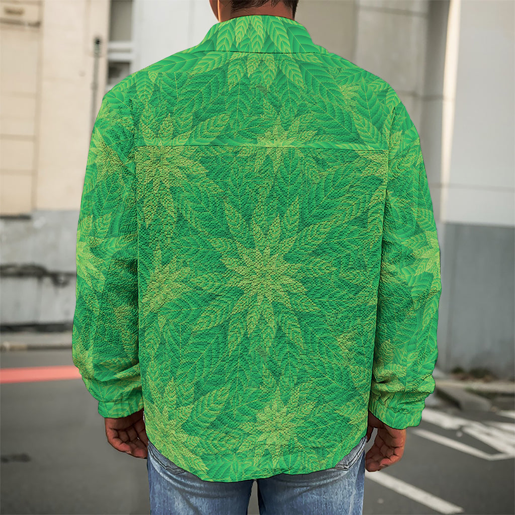 Green Cannabis Leaf Pattern Print Men's Shirt Jacket